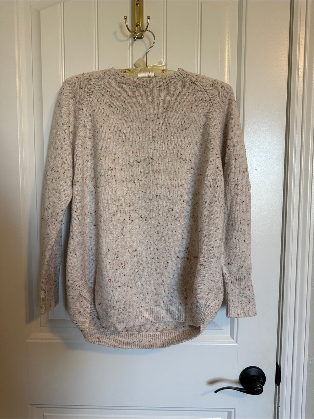 LOFT Small Petite Speckled Crewneck Sweater Cream